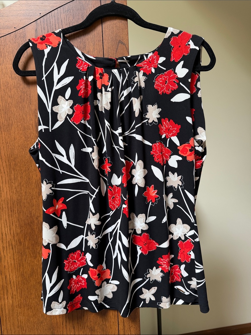 Calvin Klein Black Top with Red & Cream Floral Print